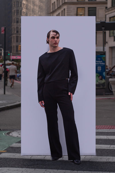 Tailored cropped top, tailored top, sartorial top, black cropped top, structured cropped top