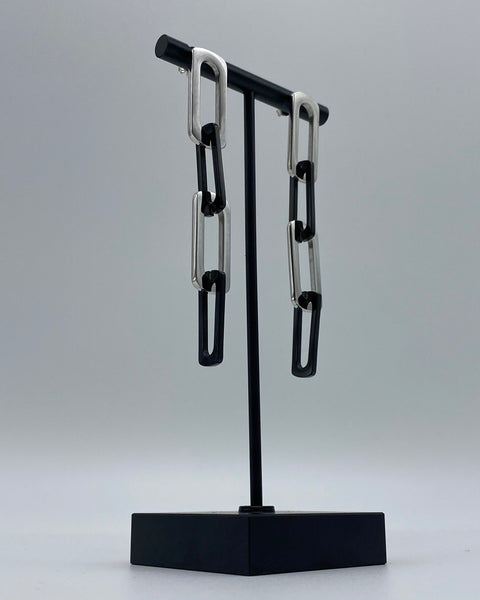 chain earrings, modern chain earrings, black and silver chain earrings, black and gold chain earrings