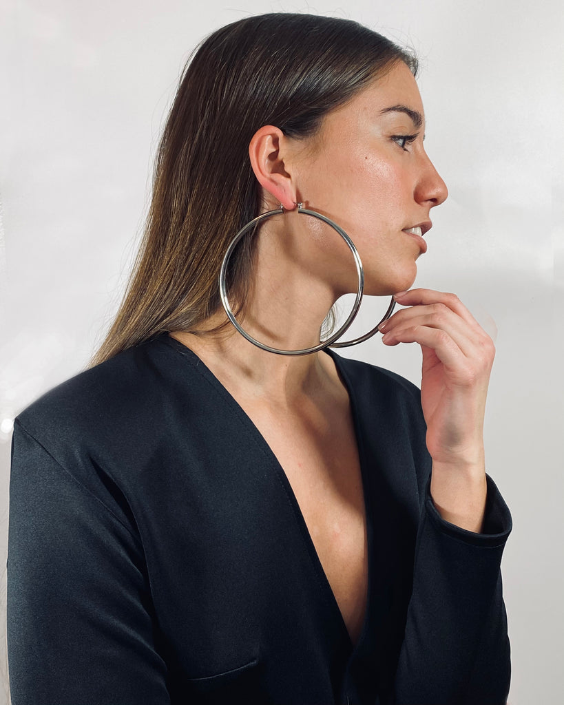 Oversized hoop earrings made in stainless steel and sterling silver dipped.