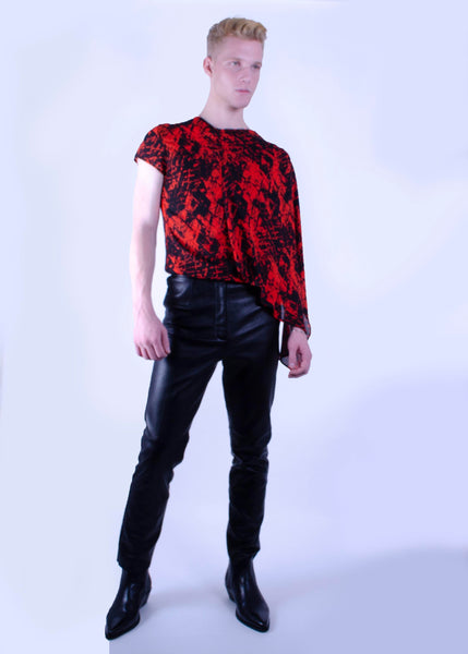 women's red blouse, red blouse, long blouse, print, print blouse, red, red long blouse, geometric blouse, designer's blouse, men's long shirt, red shirt, men's red shirt,
