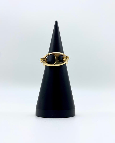 ADJUSTABLE PUNK INSPIRED CAN OPENER RING STERLING SILVER AND KARAT GOLD DIPPED..-