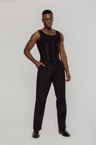 men's pants, men's dress pants, menswear pants, men's high waisted pants, men's pleated pants, men's dress pants with front pleats, men's dress pants, men's black pants, black pants for men, high waisted pants for men, fluid wide leg men's pants, fluid wide leg pants
