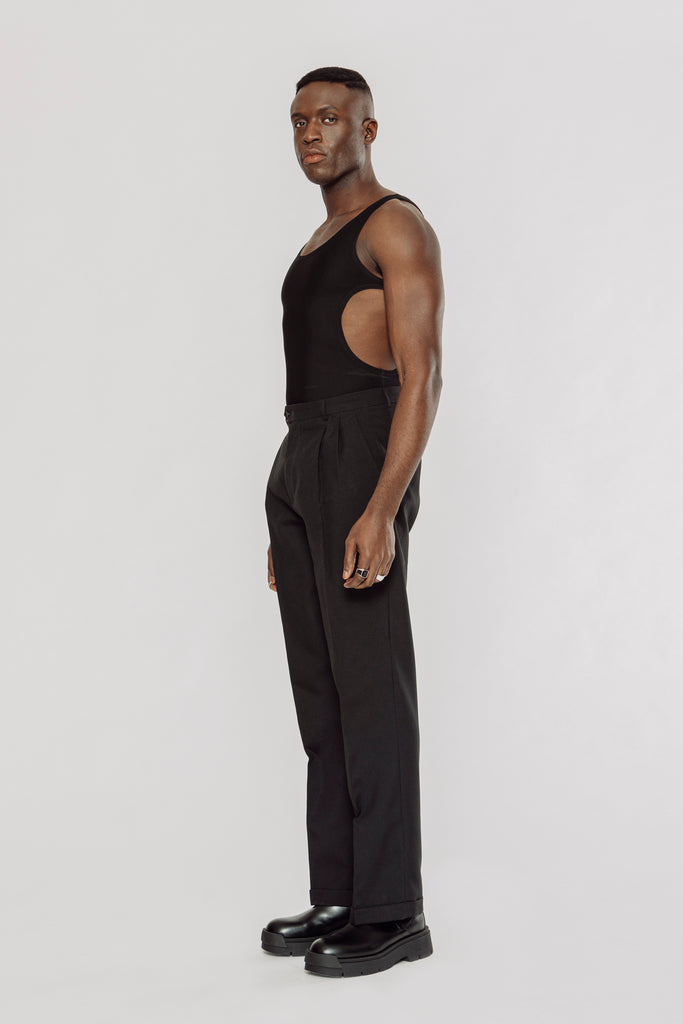 men's bodysuit, men's tank top, men's black tank top, men's black bodysuit, men's unitard, men's cut out tank top, men's black unitard, unitard, tank top, leotard, bodysuit