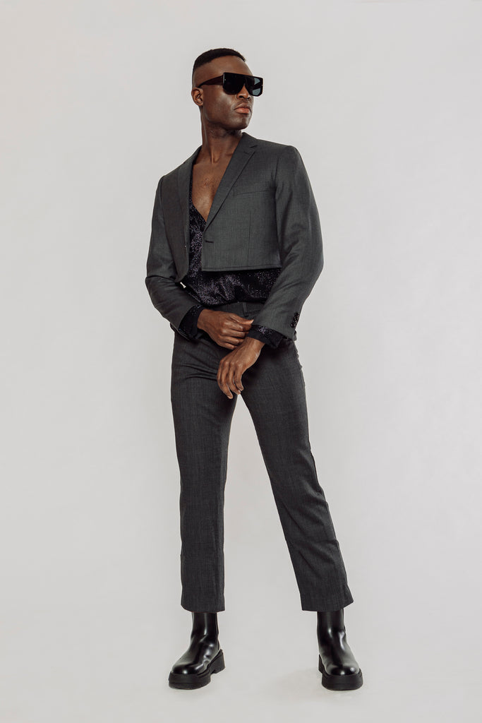 men's cropped suit jacket, men's cropped jacket, men's cropped blazer, tailored jacket, tailored cropped jacket