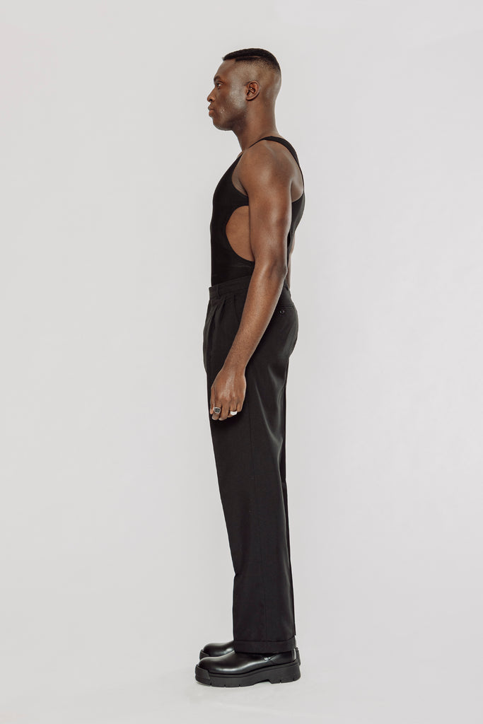 men's bodysuit, men's tank top, men's black tank top, men's black bodysuit, men's unitard, men's cut out tank top, men's black unitard, unitard, tank top, leotard, bodysuit
