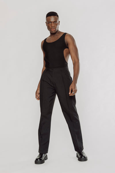 men's bodysuit, men's tank top, men's black tank top, men's black bodysuit, men's unitard, men's cut out tank top, men's black unitard, unitard, tank top, leotard, bodysuit