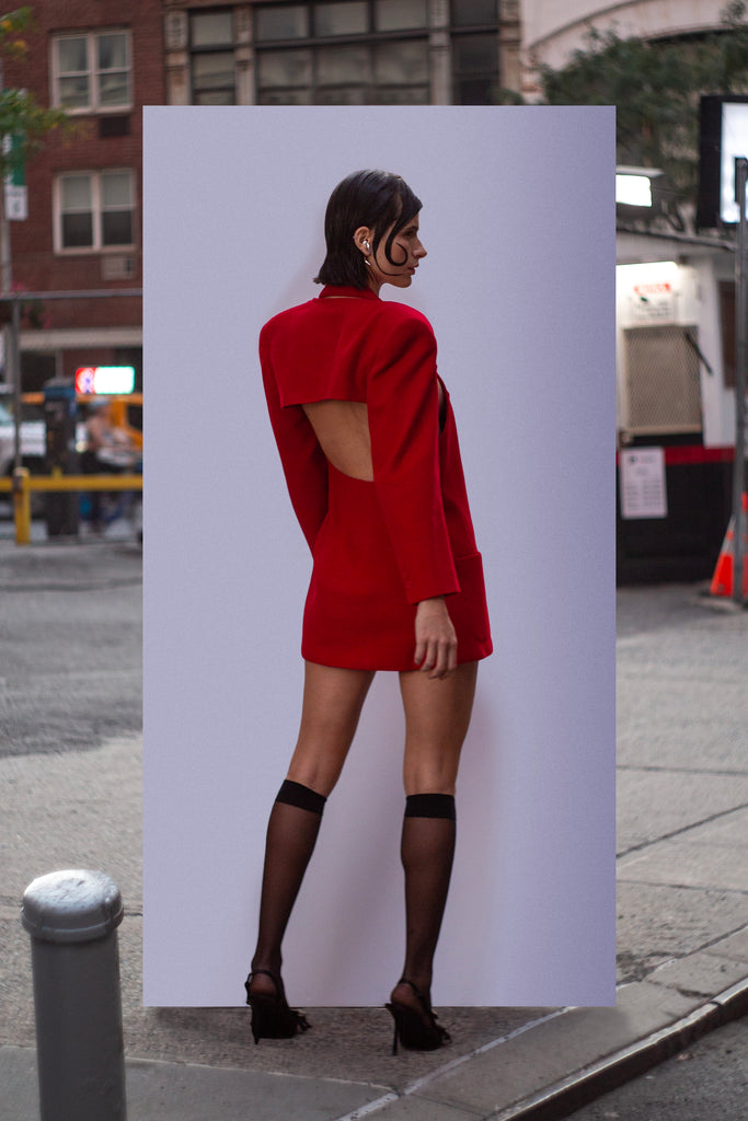red cut out blazer dress Shop Kaiia cut out blazer dress with chain detail waist in red on Sale at BeyondStyle Get 25% Off Kaiia cut out blazer dress with chain detail waist in red with