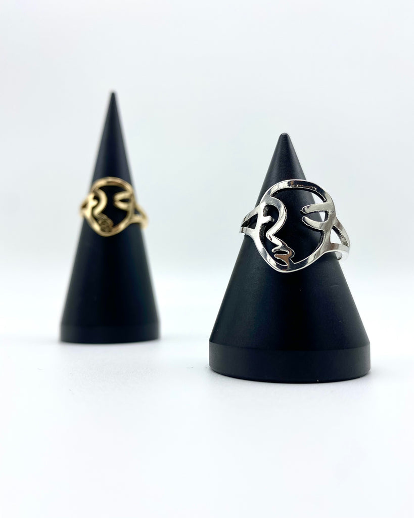 ADJUSTABLE FACE SKETCH RING KARAT GOLD DIPPED AND STERLING SILVER DIPPED
