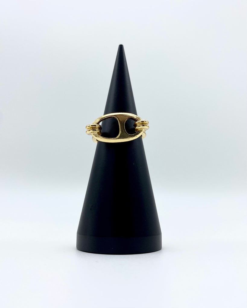 ADJUSTABLE  PUNK INSPIRED CAN OPENER RING STERLING SILVER AND KARAT GOLD DIPPED..-