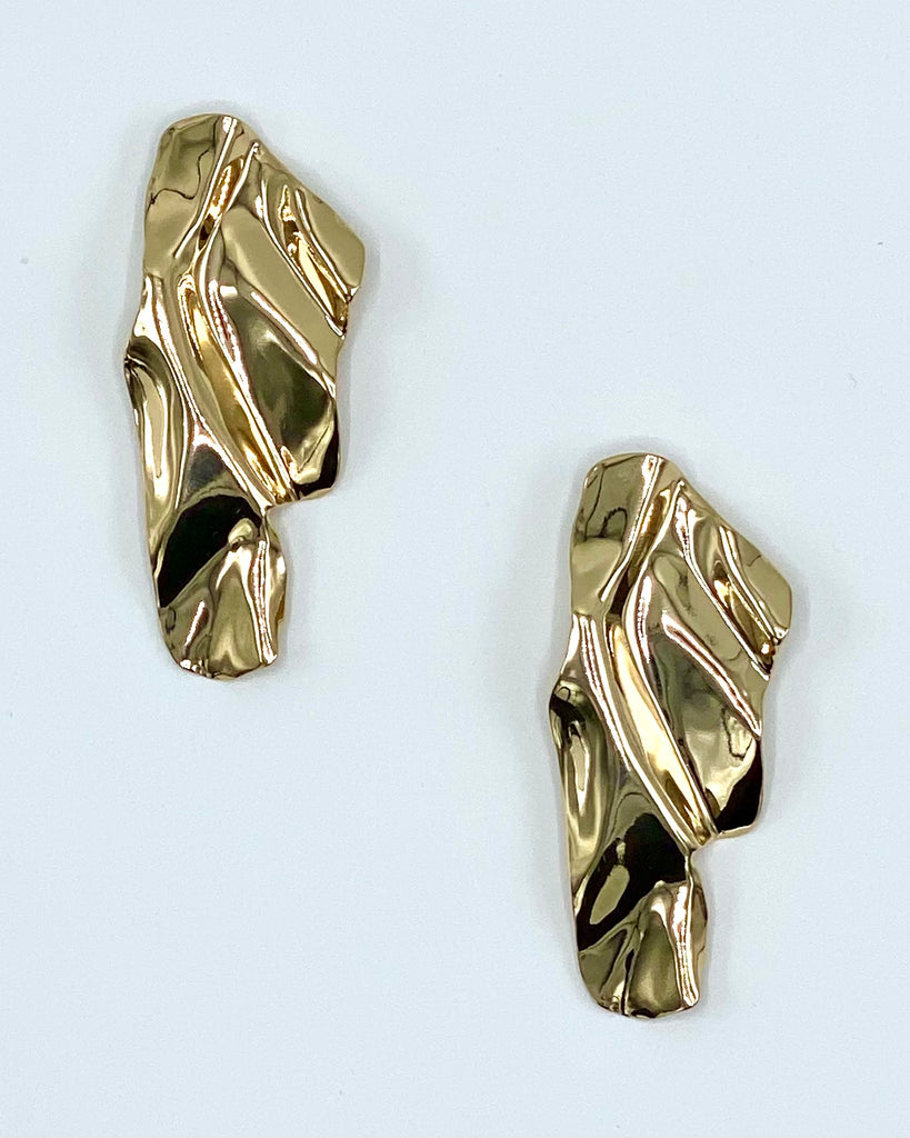 Abstract gold warped earrings made in stainless steel and karat gold dipped