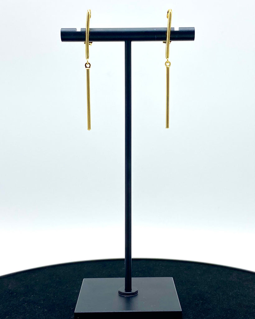 18K GOLD PLATED BRASS METAL BAR DANGLE EARRINGS