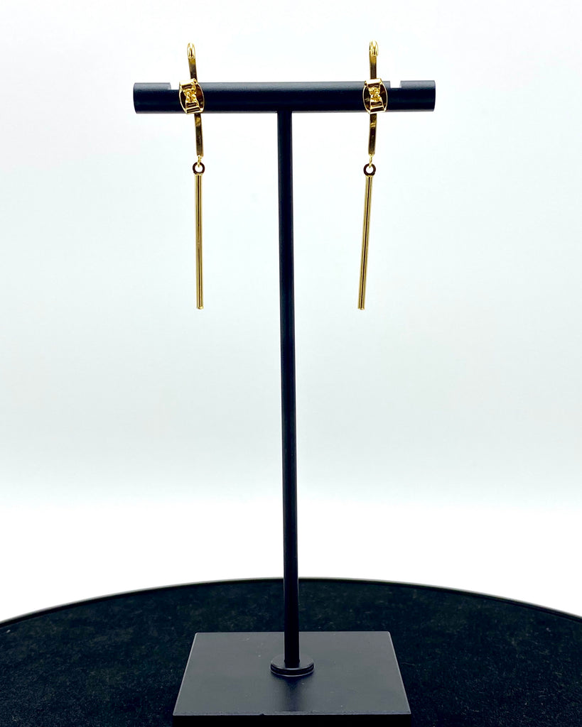 18K GOLD PLATED BRASS METAL BAR DANGLE EARRINGS