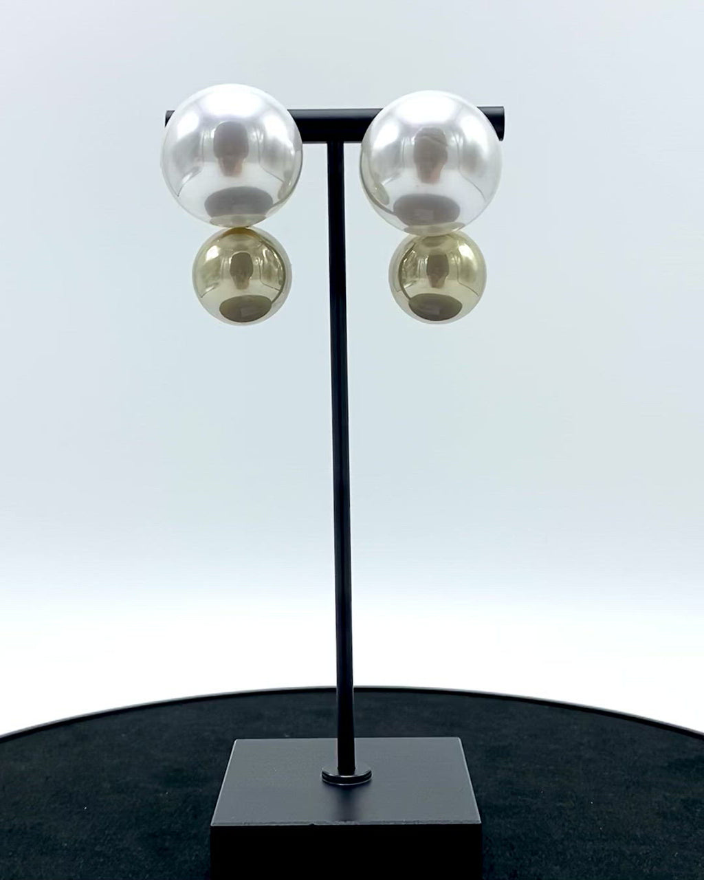 two-tone faux pearl  dangle assembled by hand with a 14K karat gold dipped backing