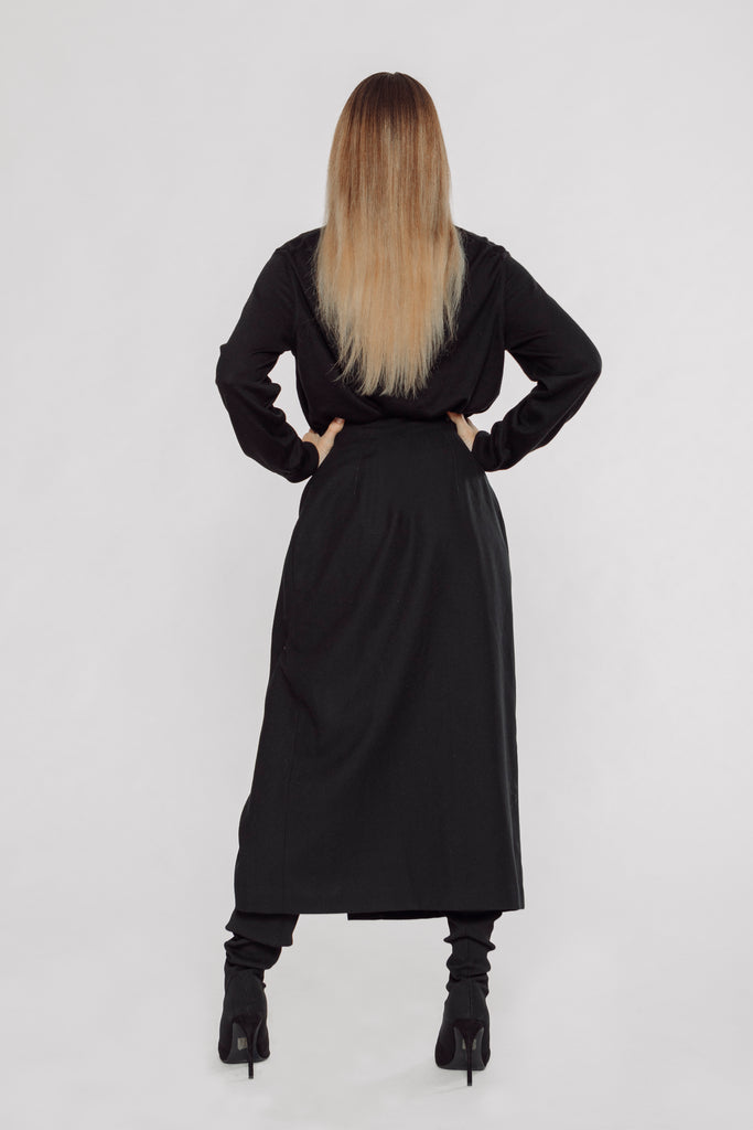 maxi skirt, high waisted skirt, high waisted wrapping skirt, wrapping skirt, pencil skirt, black skirt, long skirt, long skirt with slit, skirt with slit