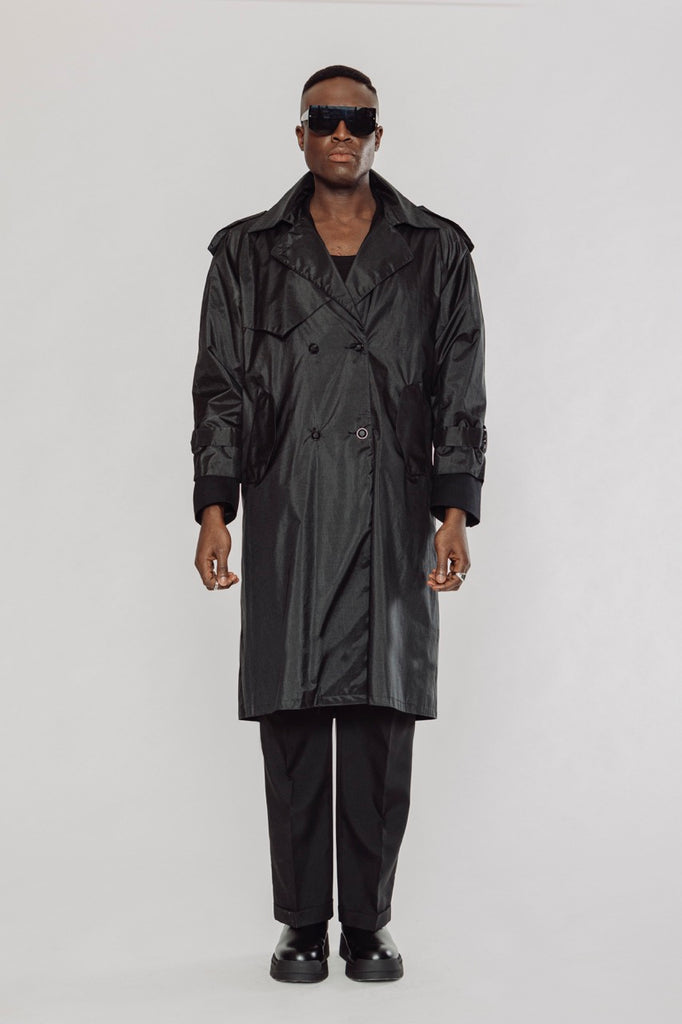 double breasted men's raincoat, double breasted raincoat, double breasted trench coat, men's double breasted trench coat, black double breasted trench coat, men's raincoat, men's trench coat, men's black trench coat, men's black raincoat, balenciaga trench coat, balenciaga raincoat, oversized raincoat, oversized trench coat, men's oversized raincoat, men's oversized trench coat