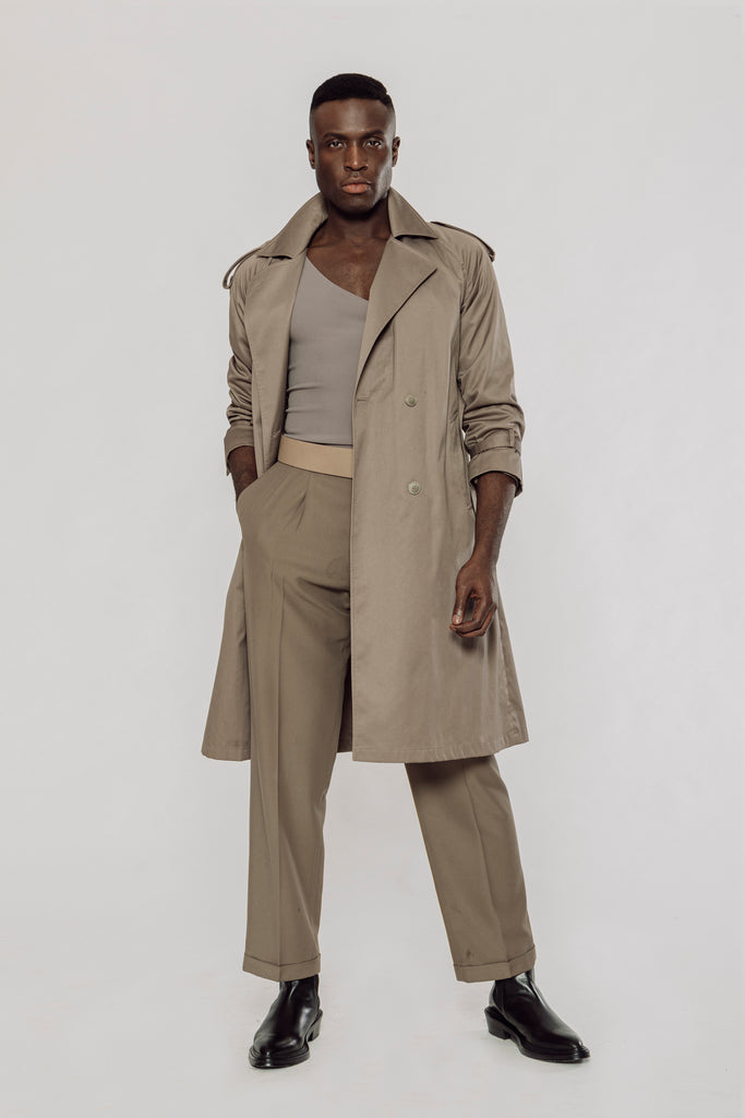 Double Breasted Trench Trench Oversized TOWMUS Men's Double