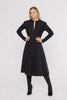 pleated dress, pleated midi dress, long sleeves midi dress, black dress, black midi dress, black long sleeves dress, semi circular dress, semi circular black dress, pleated black dress, women's black dress