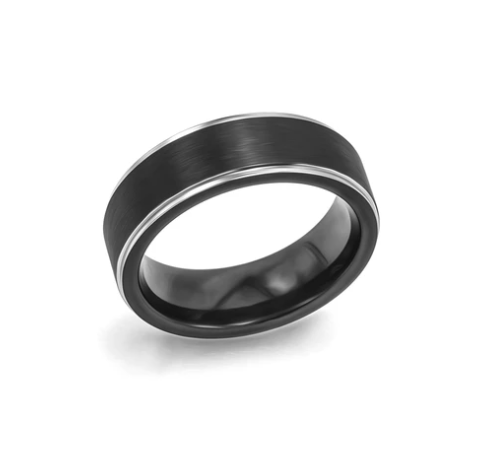 mens black ring, black ring, black and silver ring, genderless black ring, unisex black ring