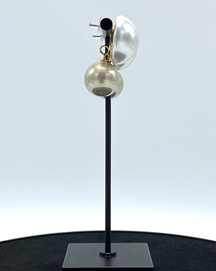 two-tone faux pearl  dangle assembled by hand with a 14K karat gold dipped backing 