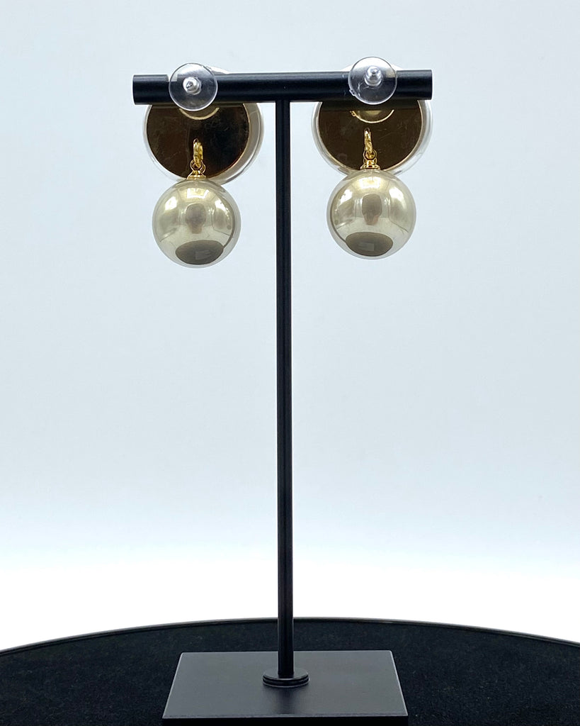 two-tone faux pearl  dangle assembled by hand with a 14K karat gold dipped backing 
