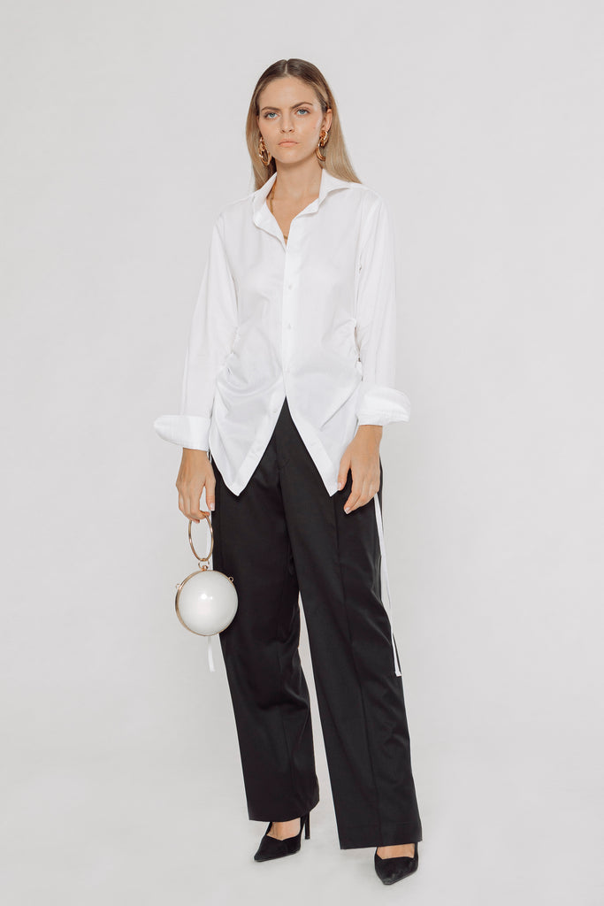 ruched shirt, white ruched shirt, ruched sides shirt, women's shirt, women's white shirt, poplin shirt, women's poplin shirt, ruched pupils shirt